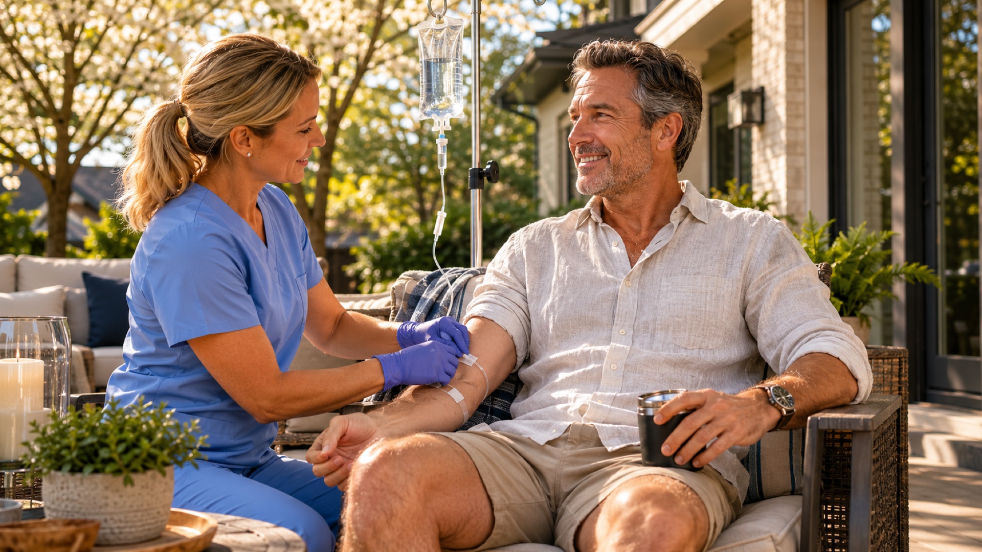 Hydration Company nurse administering a mobile IV in Charlotte